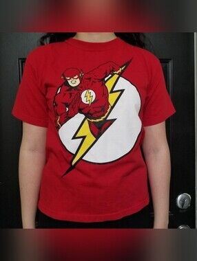 The Flash T-Shirt Boys Large 10/12 Red Short Sleeve DC Comics Graphic Tee Cotton